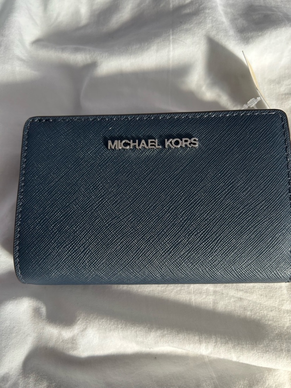 Michael Kors Navy Textured Saffiano Zip Wallet with Gold Logo